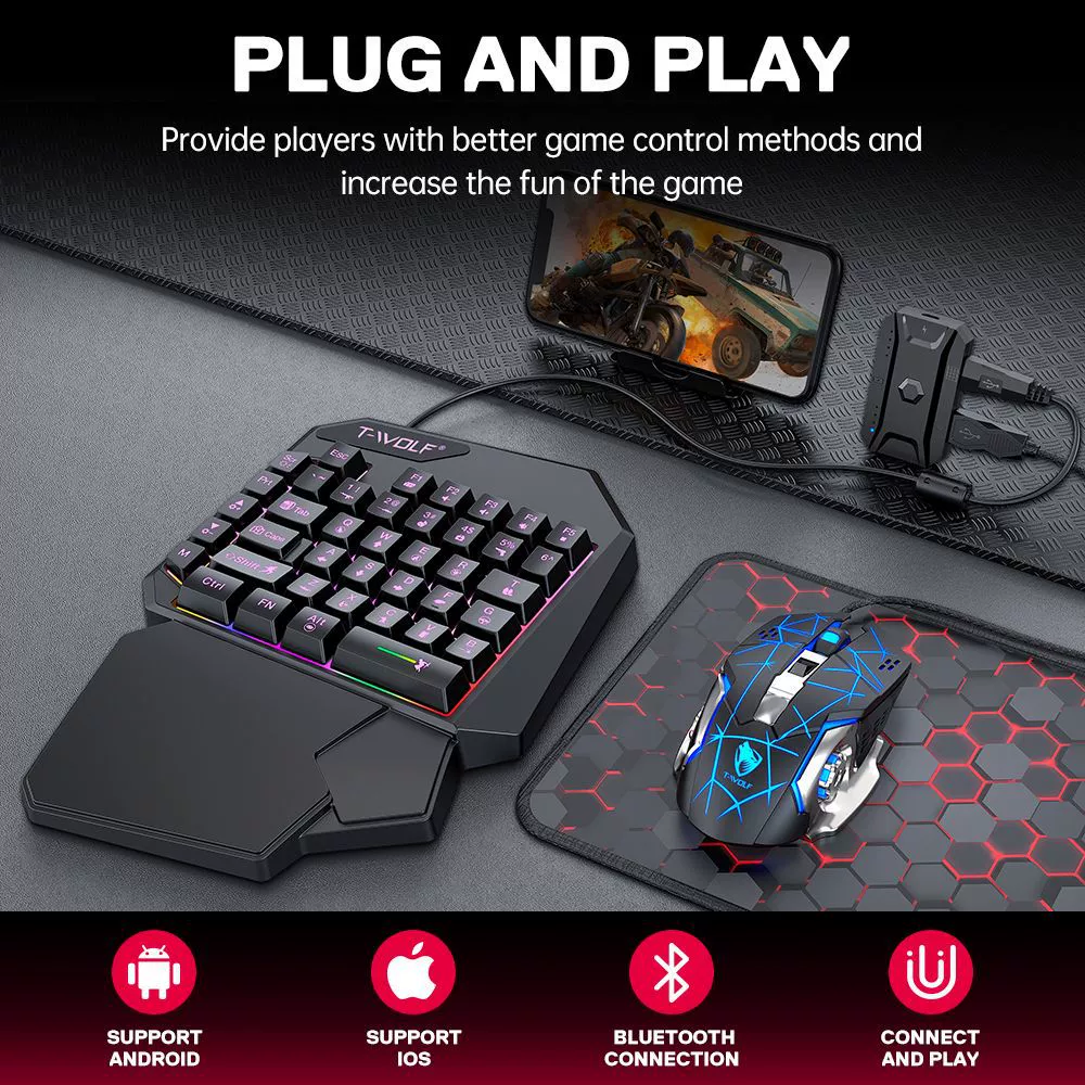 T-WOLF Thunder Wolf T19 игра Однорук клавиатура оружие Бог левая рука мобильная игра Планшет внешний клавиатура закуска курица кросс бордер