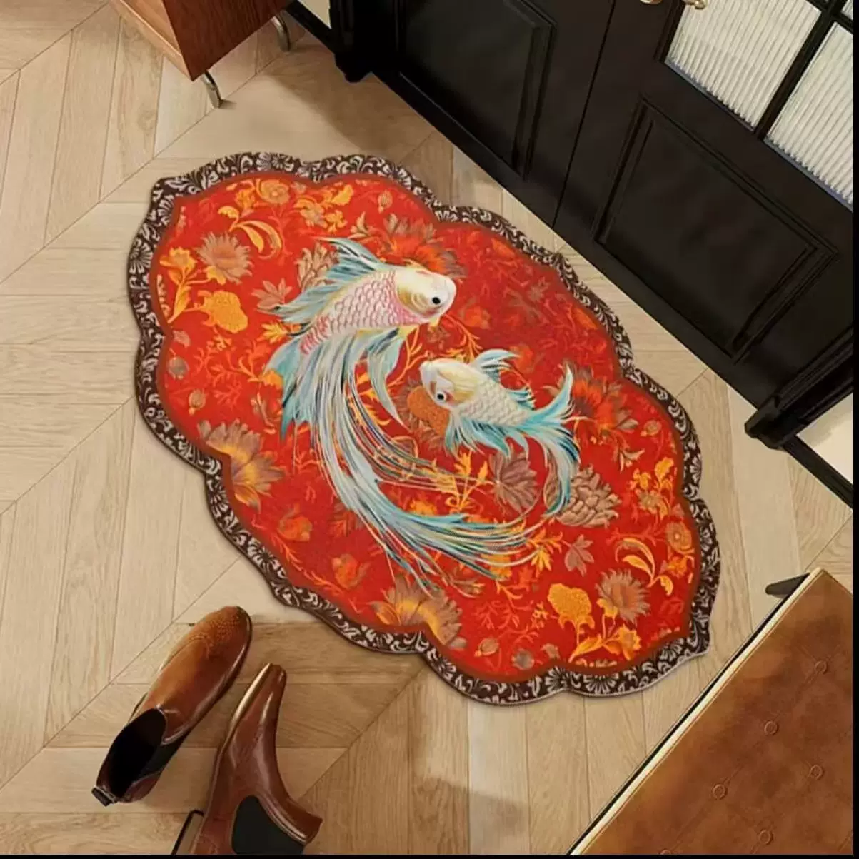 金玉满堂水晶绒地垫新年入户门地垫春节玄关红色喜庆垫子防滑地毯