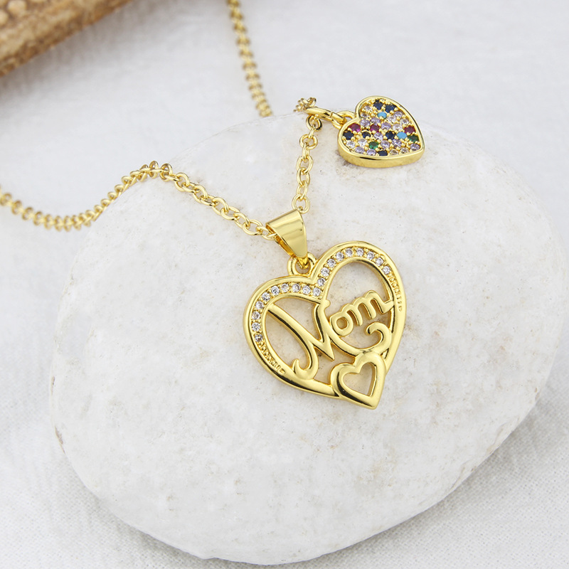 Ins Europe And America Cross Border Heart-shaped Letter Inlaid Zirconium Pendant  Spot Copper-plated Gold Letter Heart-shaped Necklace For Women display picture 3