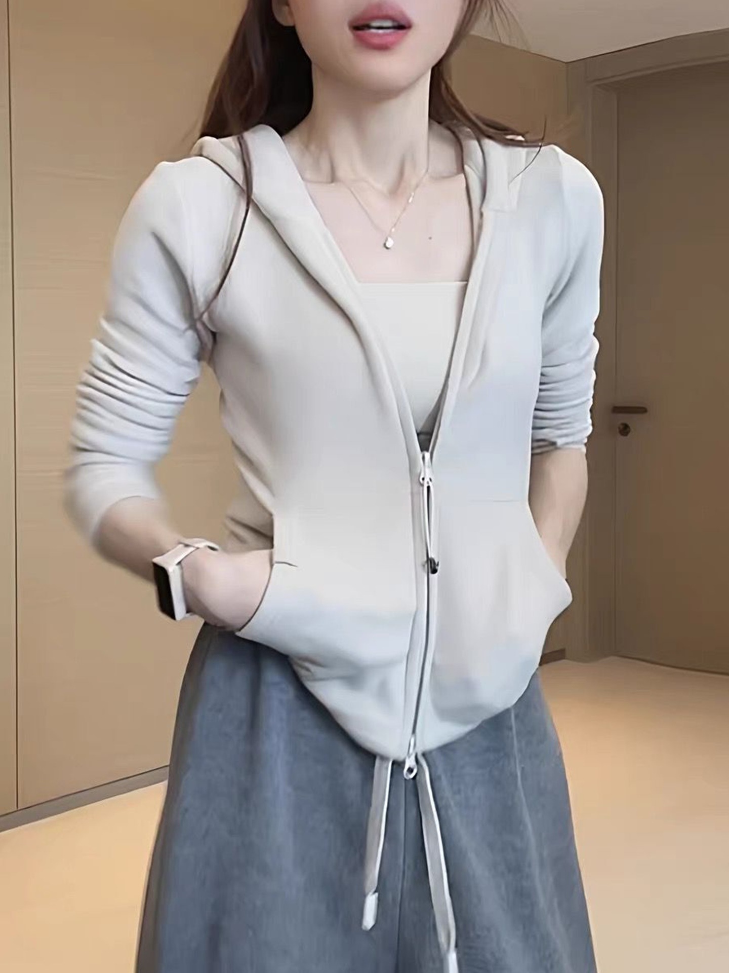 ng2510292 Ng2510292 European-style Design Zip-up Hooded Sweatshirt For Women, Autumn/winter 2025 New Slim-fit Versatile Jacket, Double-sided_ecoleips.com