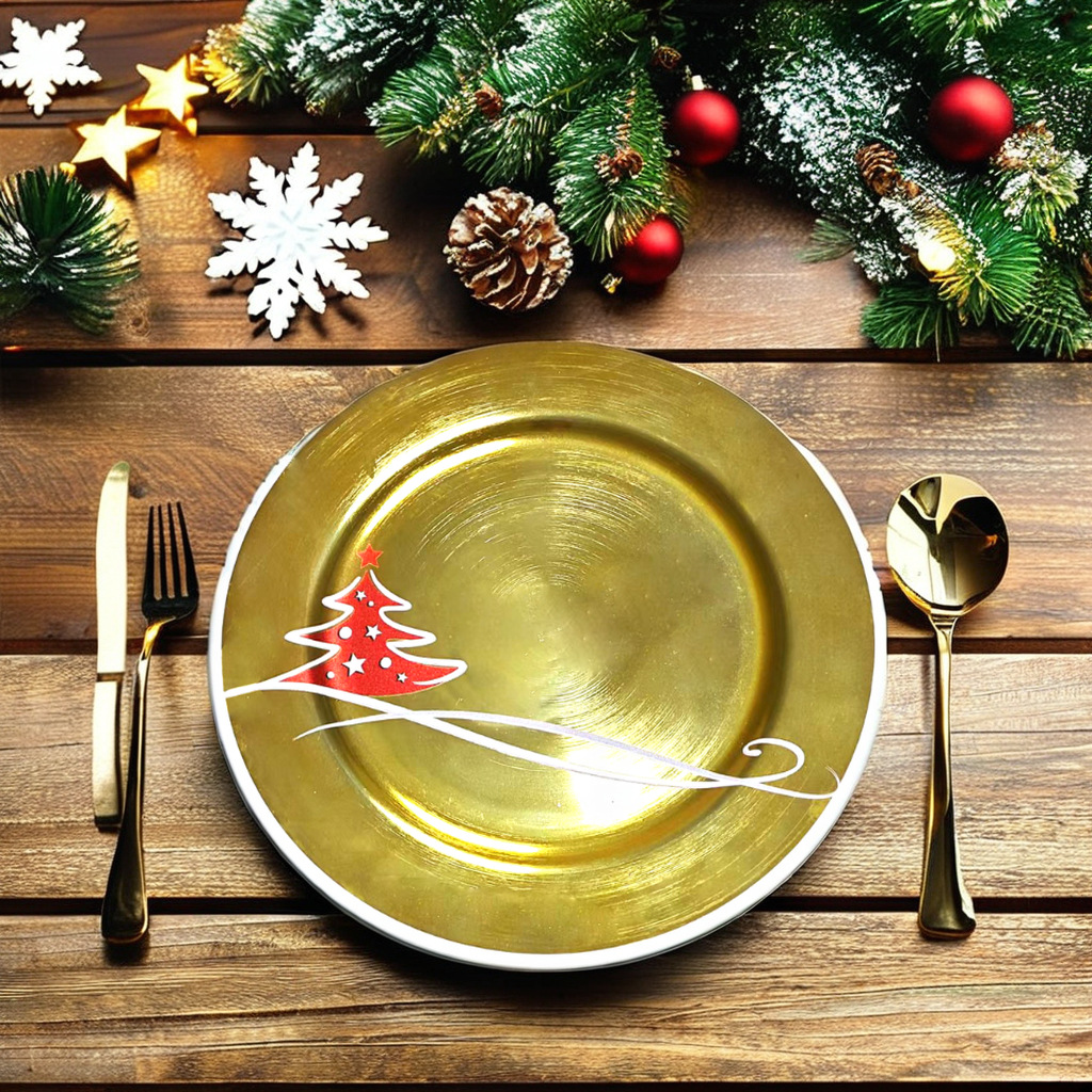 Fábrica de placas de carga oro comercio exterior restaurante occidental UV patrón personalizado bandeja de fiestas de Navidad