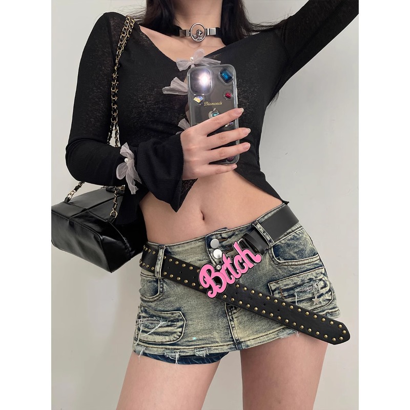 Nuova cintura Y2k Millennium Spicy Girl stile europeo e americano lettera rosa cintura donna nuova cintura subcultura versatile_voghion.com