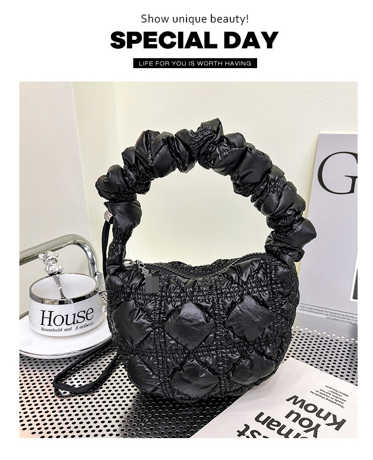 Koreaanse versie Exquise glanzende geplooide okseltas Mini Cloud Bag Niche Crossbody Bag Damestas High-end kleine tas_voghion.com