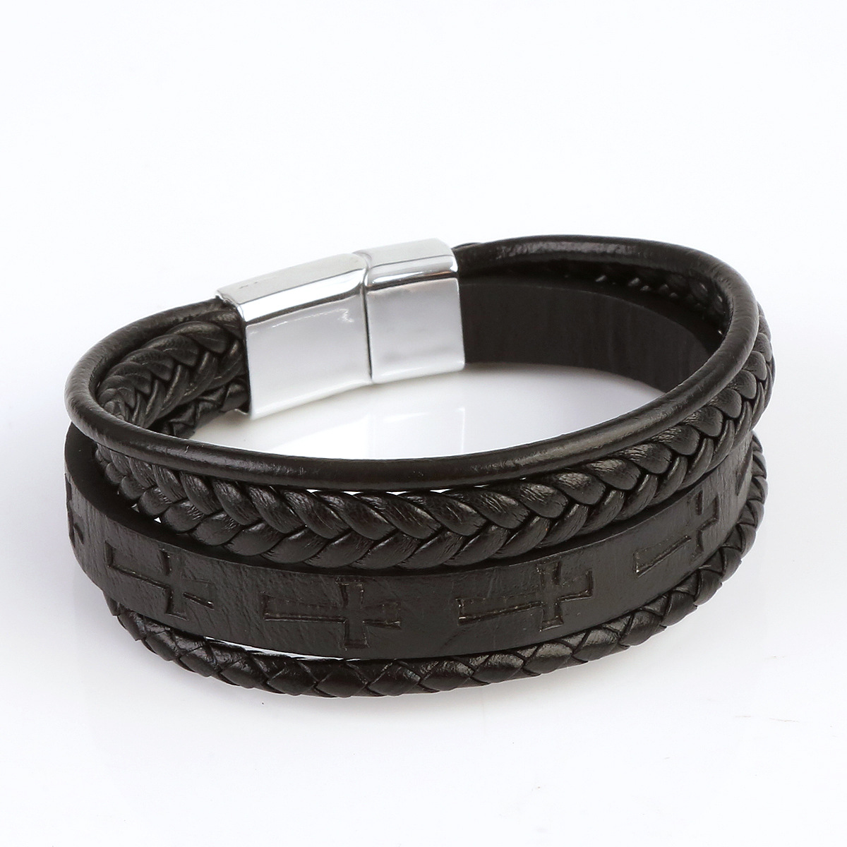 Heren lederen armband handgeweven met legering gesp sieraden_voghion.com