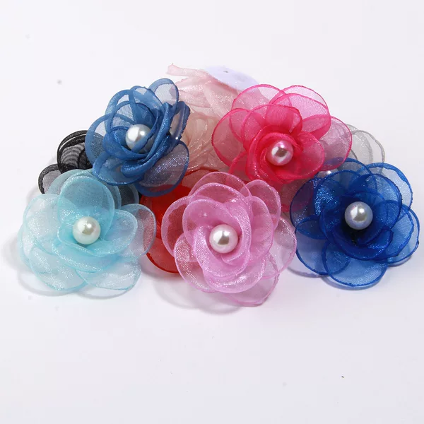 4.5cm hand-sewn pearl flower with frayed edges, suitable for headwear, clothing, and pet accessories. DIY accessories for cross-border e-commerce