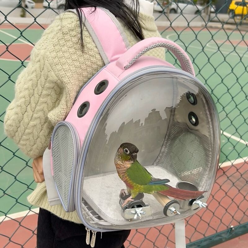Transparent pet carrier for birds, parrots, cockatiels, guinea pigs, rabbits, kittens, hamsters; portable, foldable, small pet travel cage