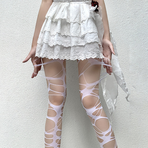 Black stocking fishnet stocking feminine black hot girl subculture white punk style hole bandage Y2 one-piece pantyhose dropshipping