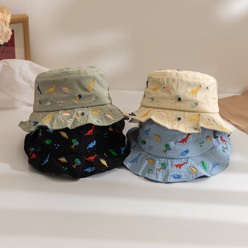 Sunshade Hat for Children Summer Dinosaur Embroidered Scarf Neck Protection Fisherman Hat for Boys and Girls Baby Outdoor Sun Protection Bucket Hat