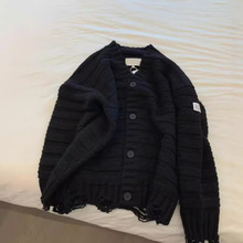 25ss新款马拉风V领长袖针织开衫 重工破边流苏设计感宽松毛衣外套