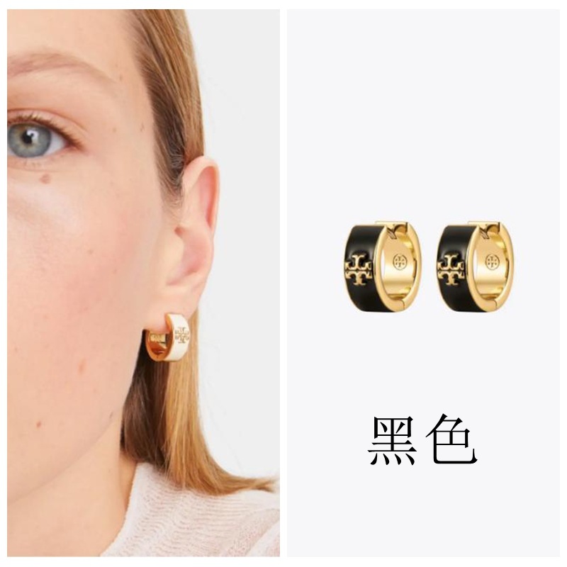 Daily Accessories t Series Gold and Black Enamel Glaze Circle Micro-Logo Earrings for Women