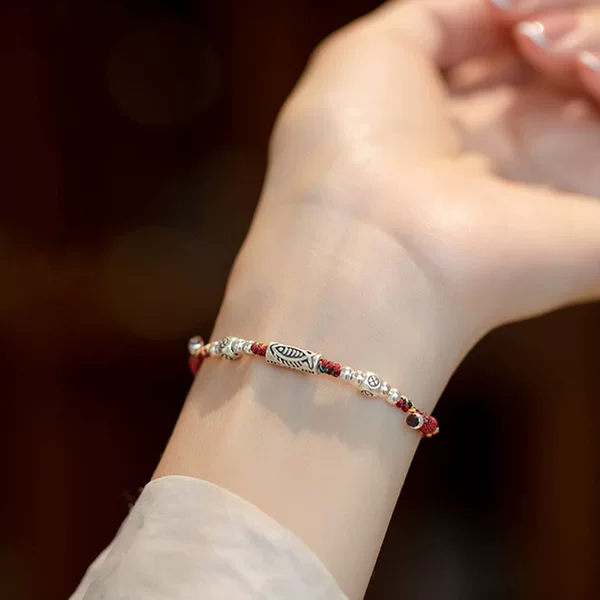 Rising Sun Good Luck Koi Woven Red Rope Bracelet Women's Antique Examination Landing Small Fish Hand Rope Boy Couple Gift