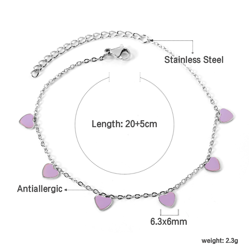 Style Simple Forme De Cœur Acier Inoxydable Émail La Saint-valentin Femmes Bracelet De Cheville display picture 6