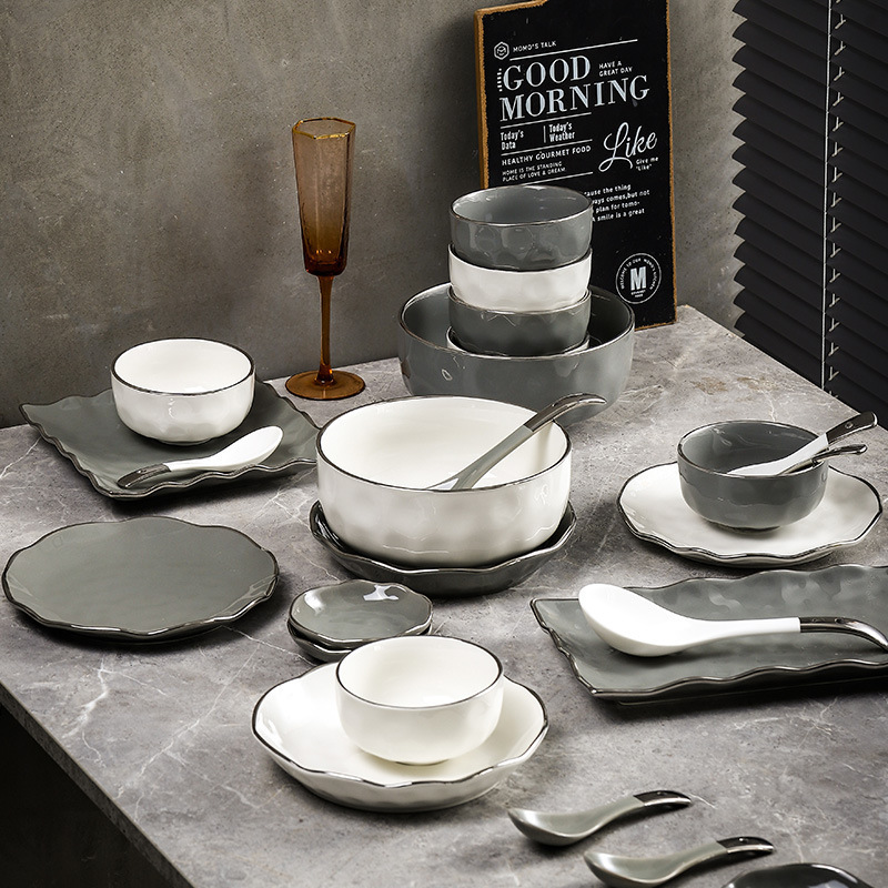 Light Luxury Tableware suit High-end Ceramic Cream Style Bowl and Dish suit Household Housewarming New Home Bowl and Dish Chopsticks Gift Box