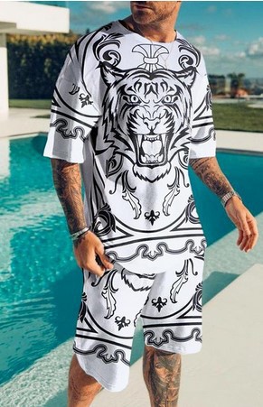 Comercio exterior europeo y americano nueva ropa de hombre traje 3D Amazon transfronteriza calle casual hombres pantalones cortos manga corta Camiseta cuello redondo