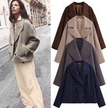 za欧美风跨境外贸现货2025新款秋冬季女装时尚潮流毛呢短外套女