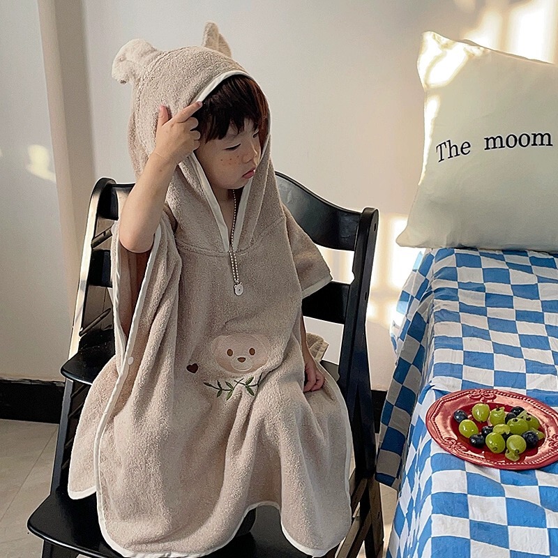 South Korea Baby Ins Children Bath Towel Cloak Cotton Absorbent Bathrobe Cute Cartoon Home Beach Beach Bath Towel