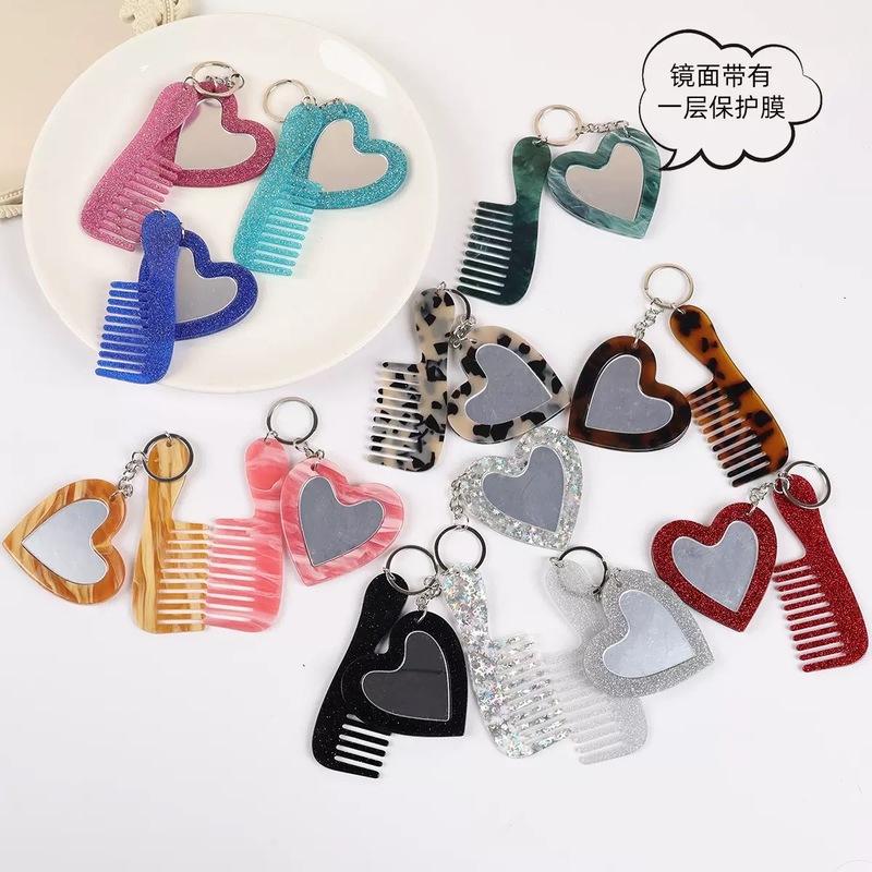 Love Makeup Mirror Keychain Glitter Sequin Car Keychain Bag Pendant DIY Car Hanging Jewelry Accessories
