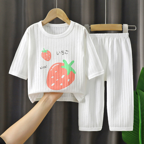 Children's Summer Air Conditioning Suit Short Sleeve Home Clothes for Boys and Girls, Baby Summer Thin Breathable Pajama Set