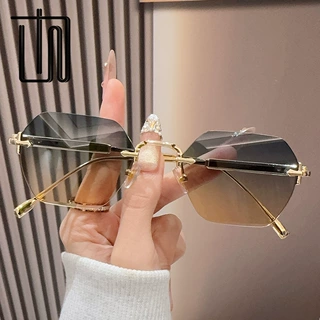 新款无框太阳镜女2503时尚高级感墨镜欧美复古小框金属太阳眼镜