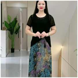 一件代发 2025年夏季新款中年妈妈装优雅新中式显廋假两件连衣裙