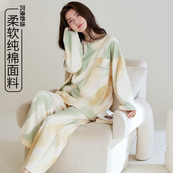 [Pure Cotton] Pajamas Women's Spring Autumn and Winter Long Sleeve Fashion Soft Casual Home Clothes 2025 New suit