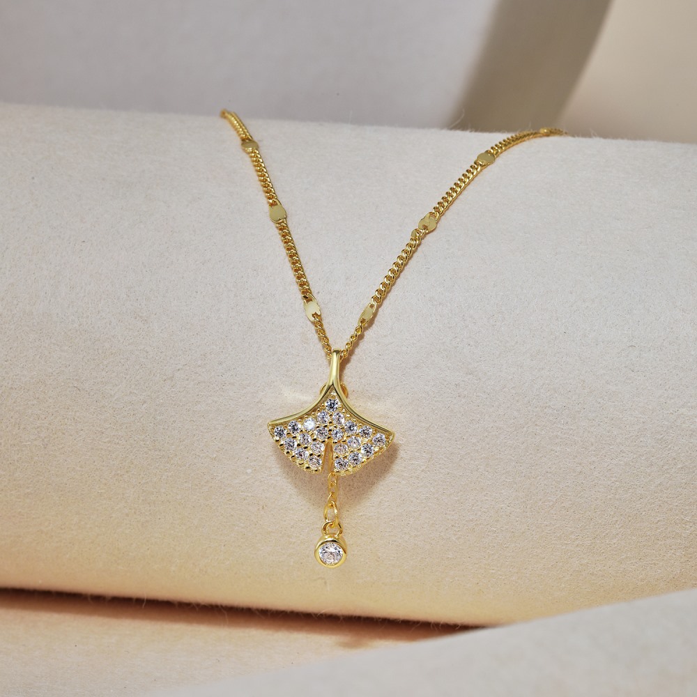 Plating Design 1 Piece 925 Sterling Silver Four Leaf Clover Heart Shape Ginkgo Leaf 925 Sterling Silver Cable Chain Pendant Necklace
