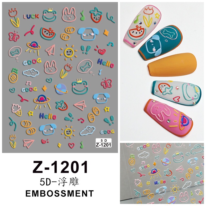 Explosive cartoon relief line style relief manicure stickers art bear smiley face stickers