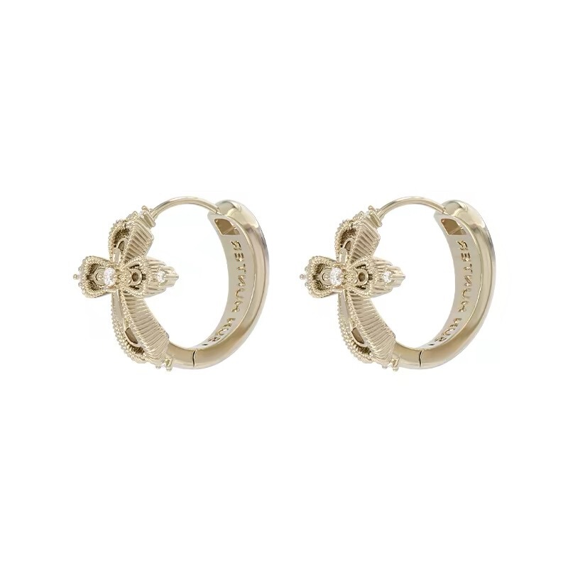 Sanheng Jewelry "Lace Shimmer" Original Zircon Cross Earrings in Light Titanium Gold, Niche Earrings, Ear Studs, Ear Clips Sanheng Jewelry "Lace Shimmer" Original Zircon Cross Earrings in Light Titanium Gold, Niche Earrings, Ear Studs, Ear Clips