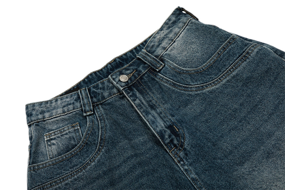 Men's Vintage Washed Denim Jeans Distressed Cat Whisker Rhinestone Embellished Baggy Pants High-Quality Cotton B3072 Blue_mkmklike.com
