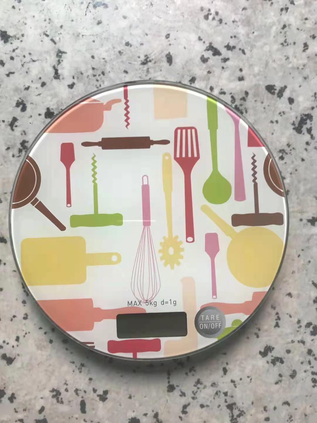 Báscula de cocina de vidrio redondo Báscula electrónica Báscula de horneado Exportación de comercio exterior Inglés