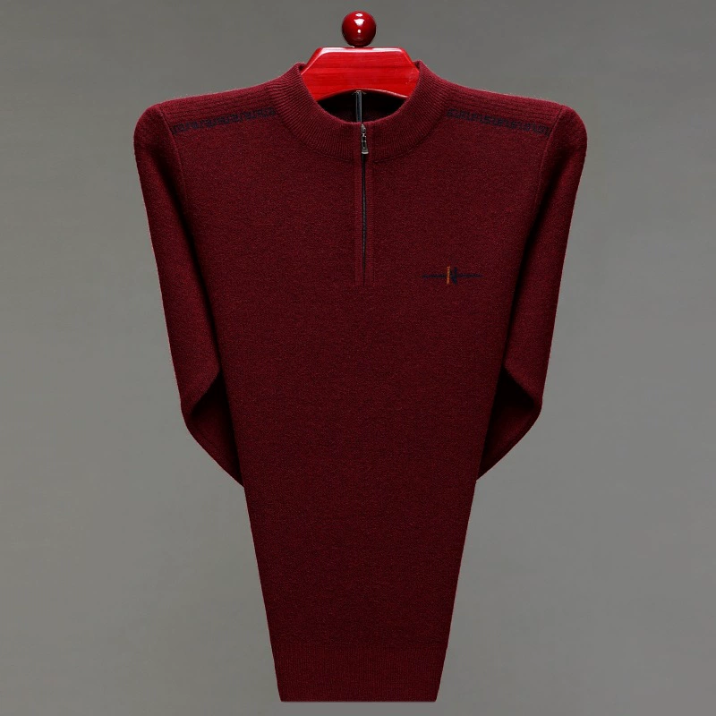 2023 осенне-зимний Новый мужской свитер среднего возраста, пуловер, деловая футболка с длинным рукавом и воротником-стойкой на молнии, мужская Трикотажная нижняя рубашка