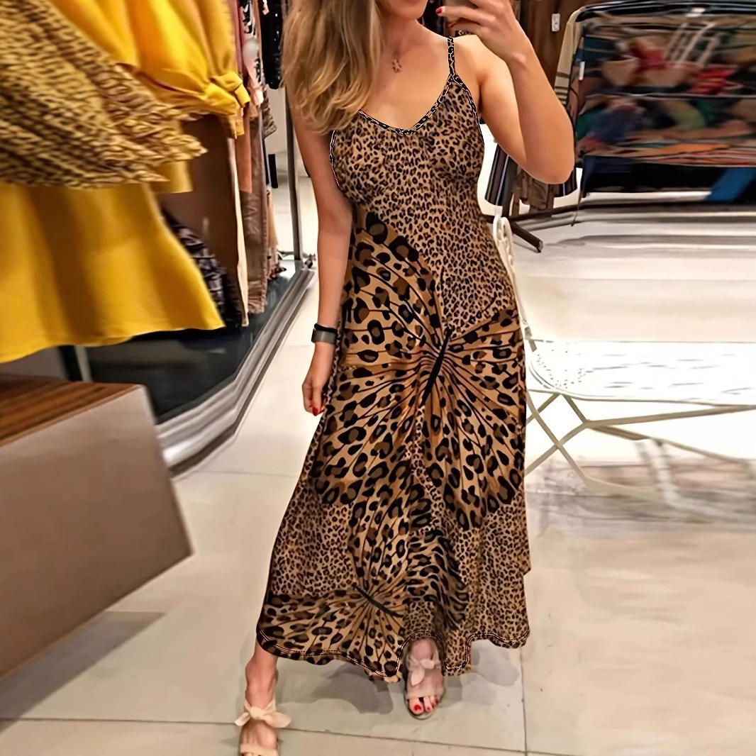 Womens Leopard Print Butterfly Floral Maxi Dress Sleeveless Lightweight Fabric Summer Style Wholesale Available