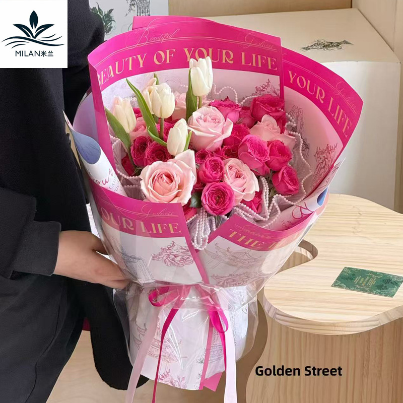 女神节康乃馨花束包花纸简约英文牛皮纸鲜花花束包装纸材料花艺纸