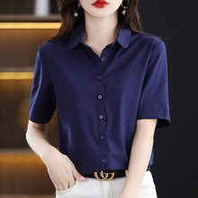 纯棉短袖衬衣女夏季新款洋气宽松短袖气质韩版上衣女装翻领衬衫