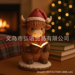 跨境创意圣诞节装饰小牛小夜灯可爱卡通动物雕像家居桌面摆件