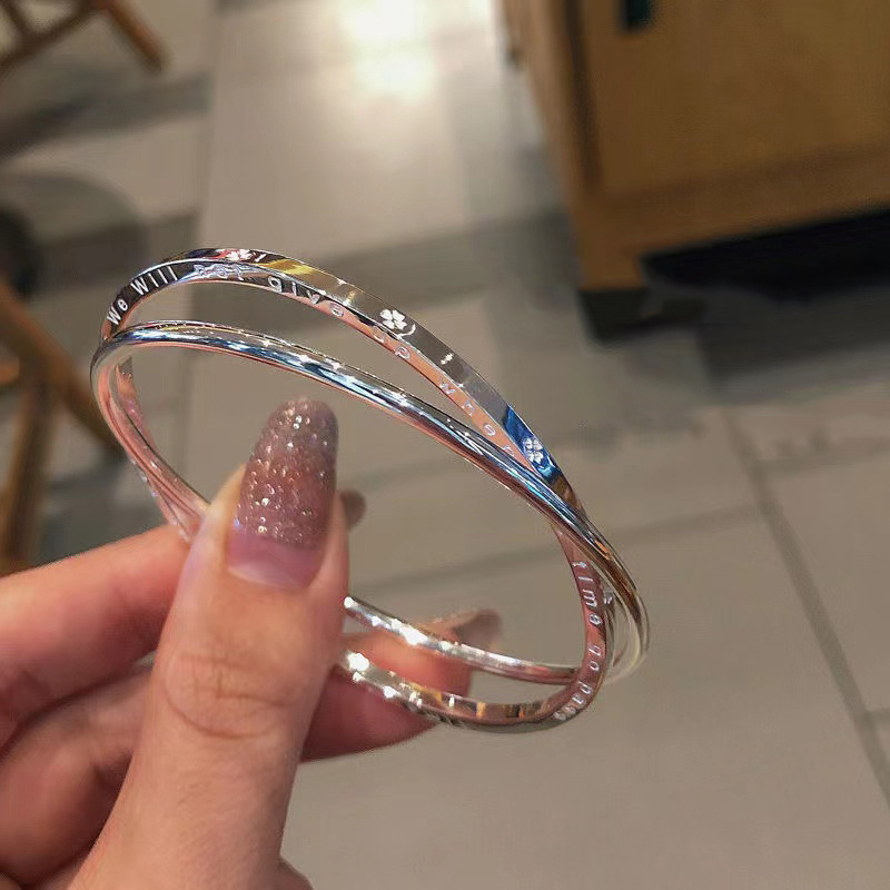 Double-ring Four-leaf Clover Bracelet Girl's High-grade Sterling Silver 2024 New Niche Light Luxury Lucky Grass Bracelet Jewelry