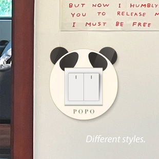 Panda Living Room Switch Decorative Wall Sticker Anti-dirty Socket Protective Cover Acrylic Switch Sticker Modern Simple Hand-painted Style