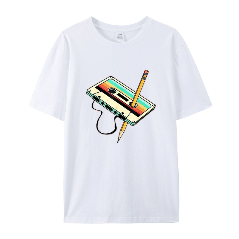 2025 Summer Trendy Fashion Round Neck T-Shirt 80S Tape Cassette Loose Versatile Short-Sleeve for Both Men and Women 2025 Summer Trendy Fashion Round Neck T-Shirt 80S Tape Cassette Loose Versatile Short-Sleeve for Both Men and Women