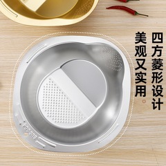 国境を越えたステンレス製の米洗いボウル、家庭用キッチンの斜め口米洗いふるい、果物と野菜の洗い場、水切りボウル、水切り加工品