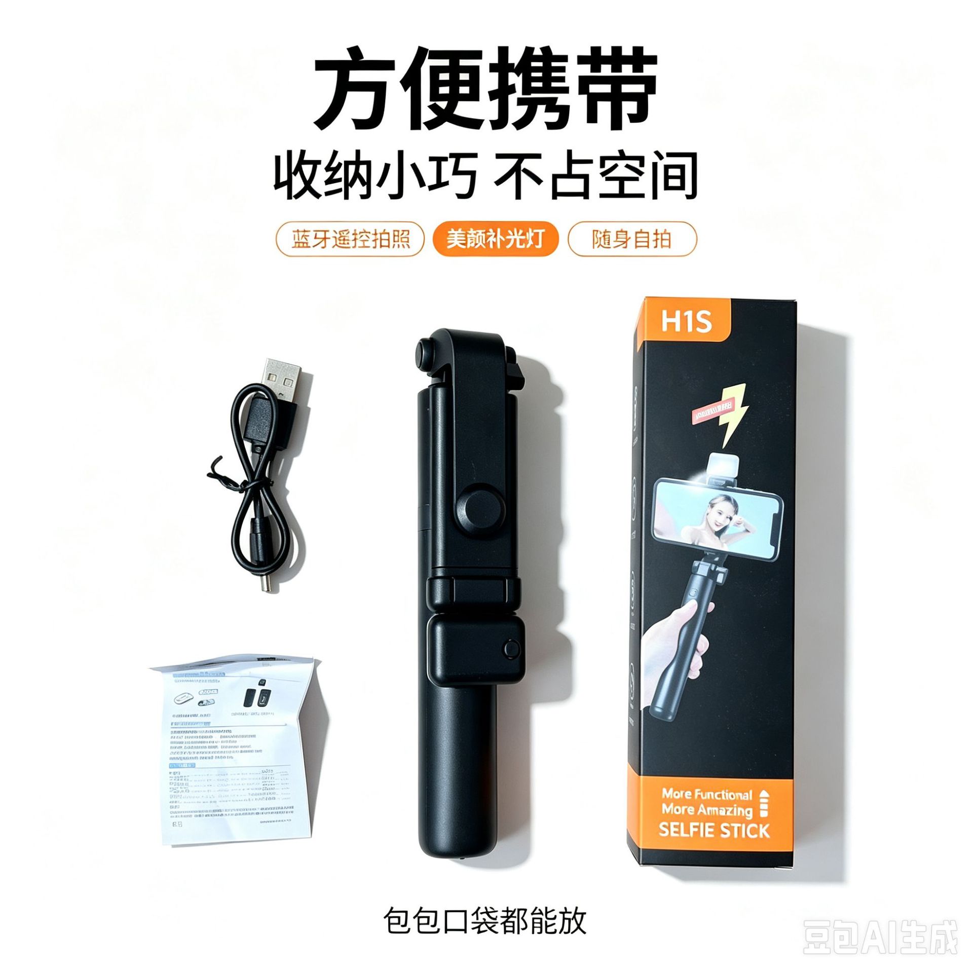 H1S Selfie Stick 1.0m Extended Version Tiktok Live Streaming Telescopic Portable Photography Stand R1S Selfie Stick Stand
