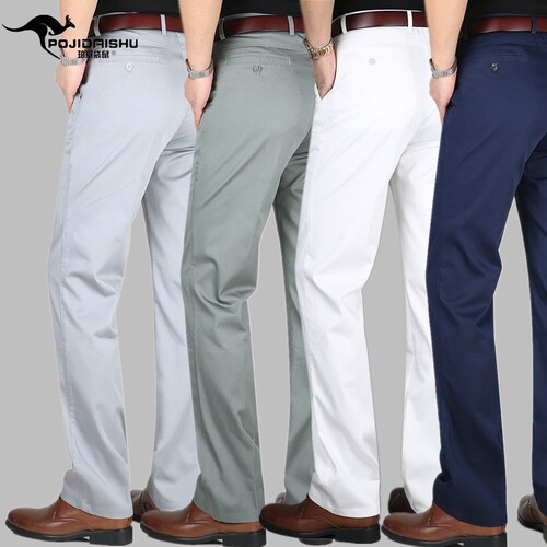 Perky Kangaroo  New Men's Casual Pants Ice Silk Cotton Business Elastic Middle-Aged and Elderly Father Long Pants