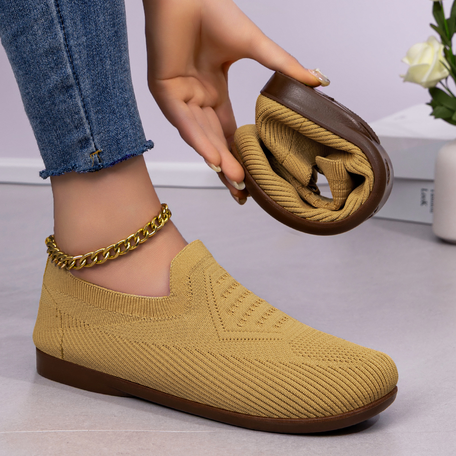 Zapatos de mujer TEMU zapatos de mujer transfronterizos grandes zapatos planos ligeros transpirables zapatos de tela de vuelo cómodos zapatos casuales poco profundos
