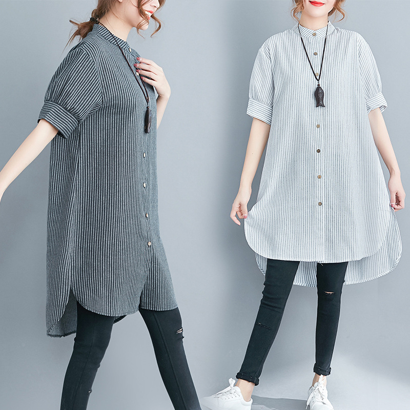 2025 Summer New Style Cotton and Linen Artistic Style Loose Large Size Striped Shirt for Women 2025 Summer New Style Cotton and Linen Artistic Style Loose Large Size Striped Shirt for Women