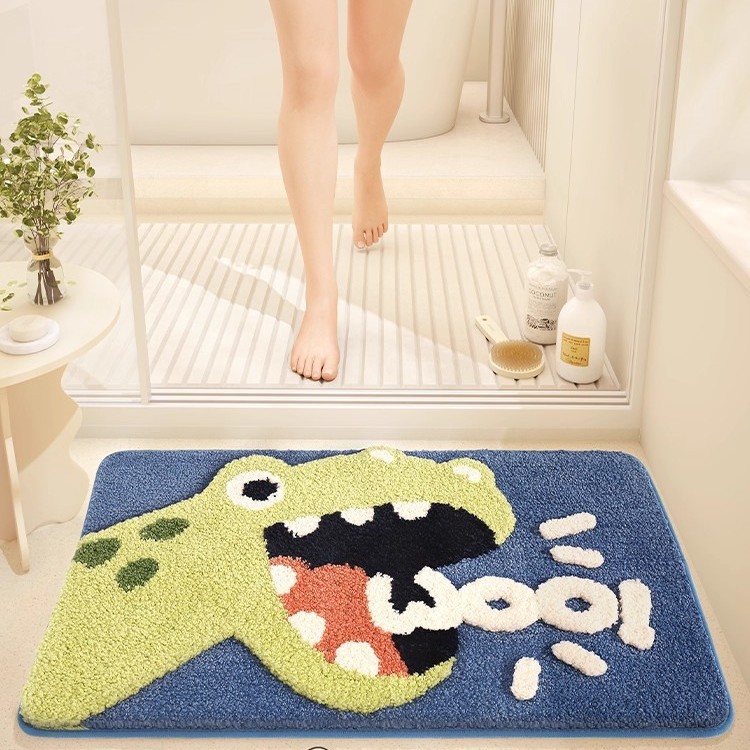 Cartoon Style Bathroom Floor Mat, Household Bath Mat, Absorbent Floor Mat, Thickened Imitation Cashmere Carpet, Bedroom Bedside Decorative Blanket