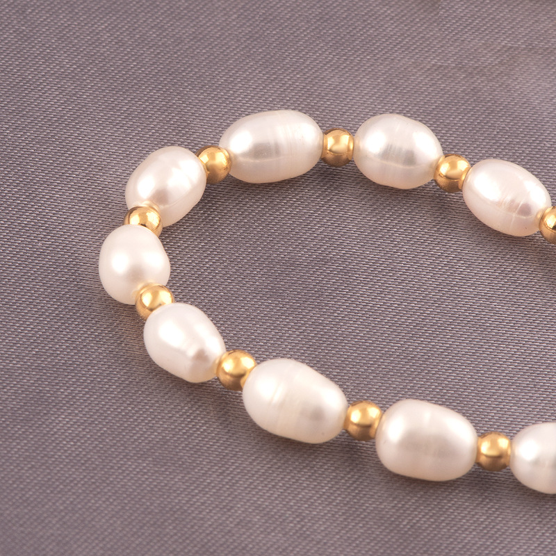 Holiday, Daily Occasion Freshwater Pearl, Titanium Steel Material Solid Color Pattern Lady Solid Color Freshwater Pearl Titanium Steel Beaded Plating Necklace