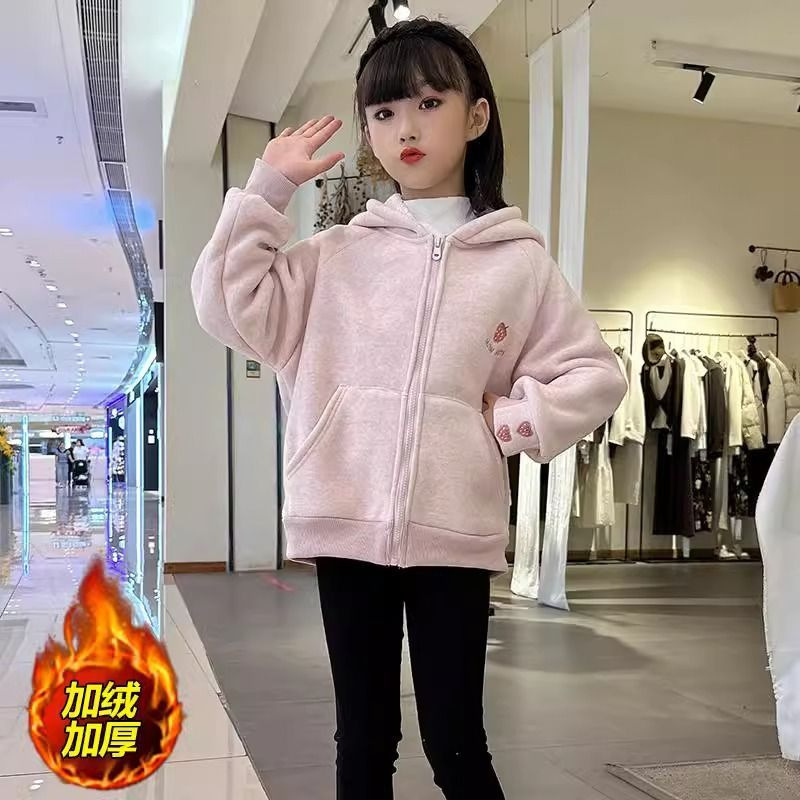 Niños 2024 nueva chaqueta de invierno de estilo occidental para mujer otoño e invierno más terciopelo para niños grandes suéter de rebeca para niñas con capucha gruesa