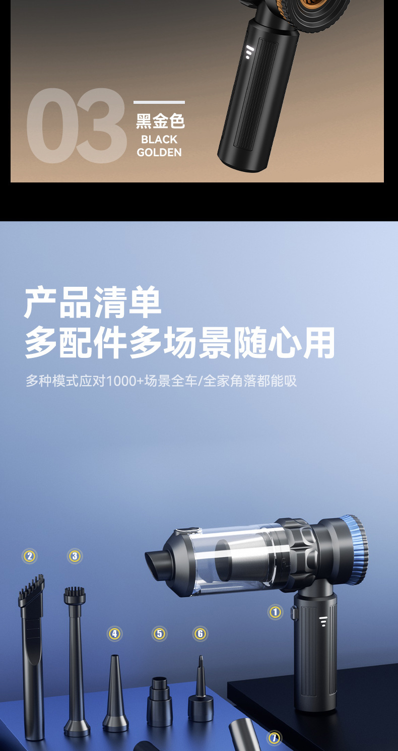 New Cross-Border Model of Portable Car Vacuum Cleaner for Both Car and Home Use, with Strong Suction, Rechargeable, Handheld, Wireless, and Brushless