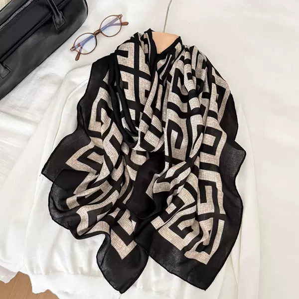 Spring and Autumn Women's Silk Scarf, Stylish and Fashionable, Winter Cotton and Linen Gauze Scarf, Oversized Shawl, Dual-Use Versatile Thin Cotton and Linen Scarf