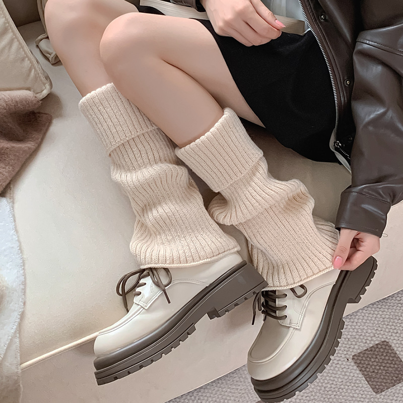 Autumn and Winter Socks Pile Socks Women's Leg Guards Loose Style Turn-up Plain Color Matching Knitted Footwear Korean Version Ins Trendy Socks 