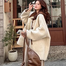大码女装2025冬季新款胖mm韩版宽松显瘦连帽加厚仿羊羔毛棉衣外套